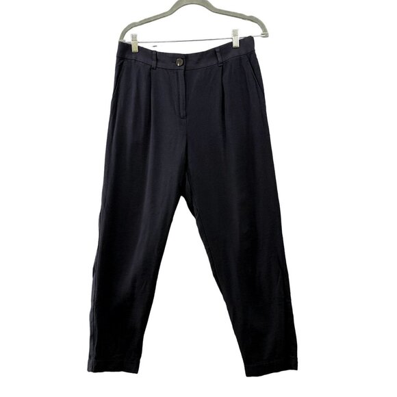 Loft Pleated Front Ankle Pants Womens M Navy Blue Tapered Leg Rayon - Picture 1 of 11